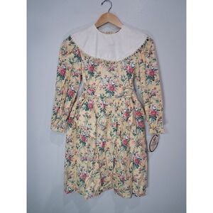 NWT Polly Flinders Vintage Girls Floral Dress Yellow Rose Lace Collar Size 14